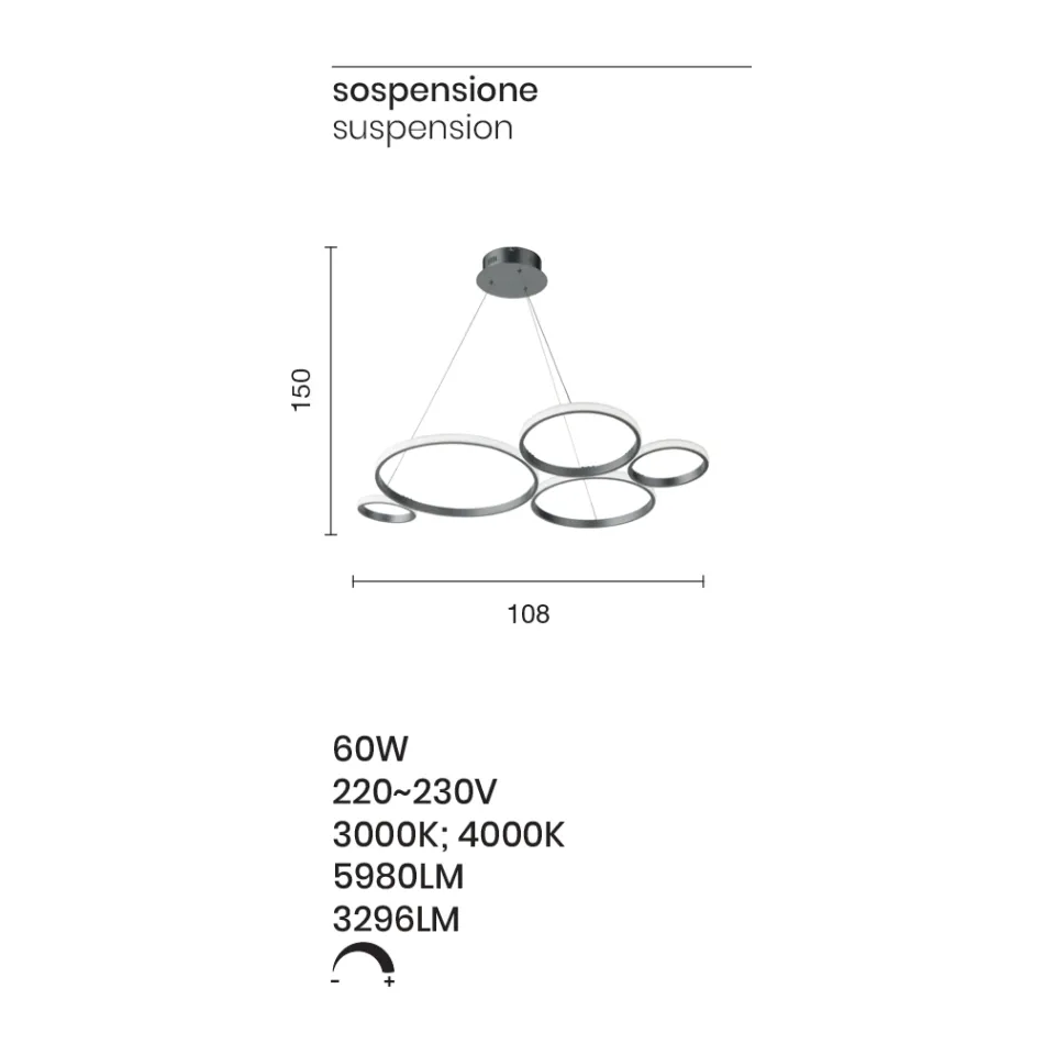 Dizajn llambë pezullimi për dhomën e ndenjes në metal argjendi ose ari - Olimpo Viadurini