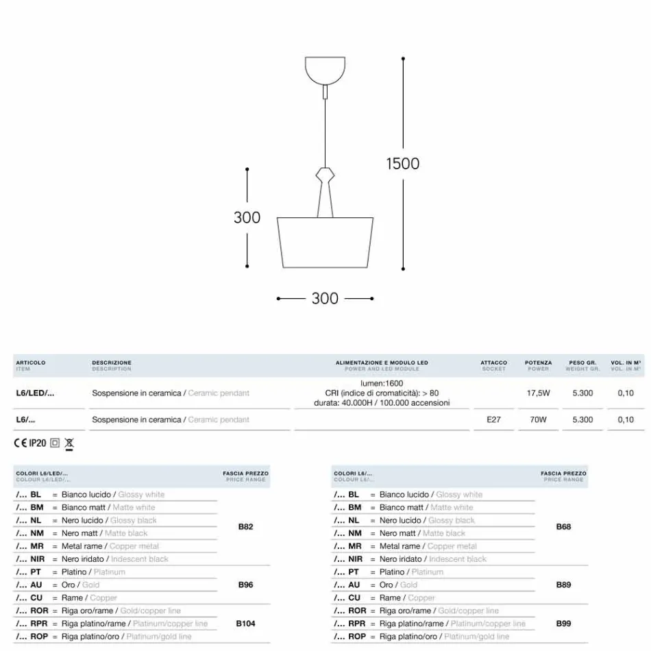 Dizajni i llambave varëse Qeramika Lustri 6 Viadurini