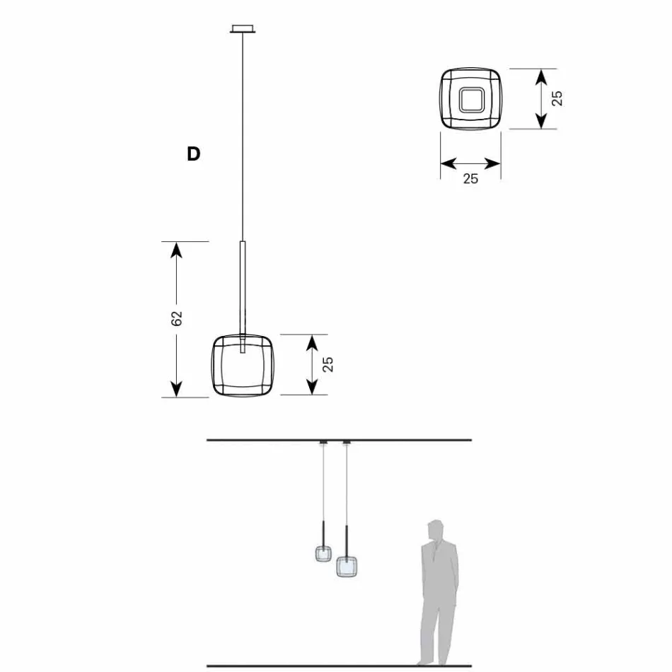 Llambë Pezullimi Dizajnimi në Shiny Metal Prodhuar në Itali - Donatina Viadurini