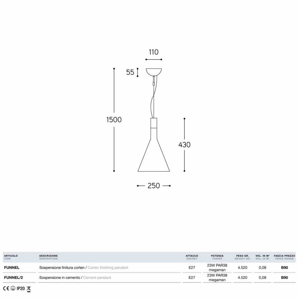 Llambë e varur në gypin e betonit Aldo Bernardi Viadurini