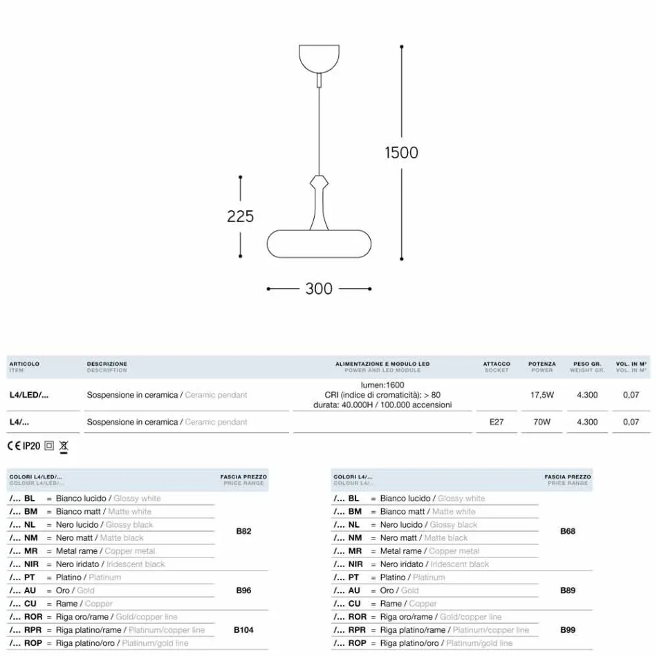 Llamba varëse Qeramike Glaze 4 Aldo Bernardi Viadurini