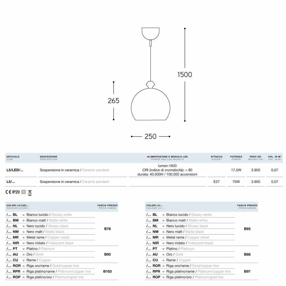 Llamba varëse Qeramike Glaze, me rozetë deri në 2 dalje në 180 ° Viadurini