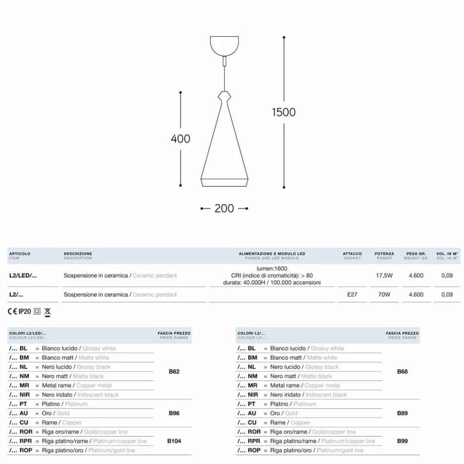 Llambë varëse Qeramike Glaze 2 LED ose standarde Viadurini