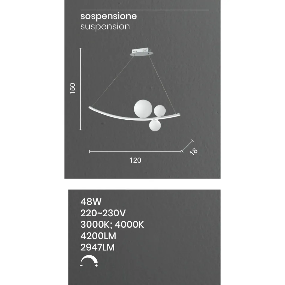 Llambë pezullimi në metal të lyer dhe xham të fryrë - Thëllëzë Viadurini