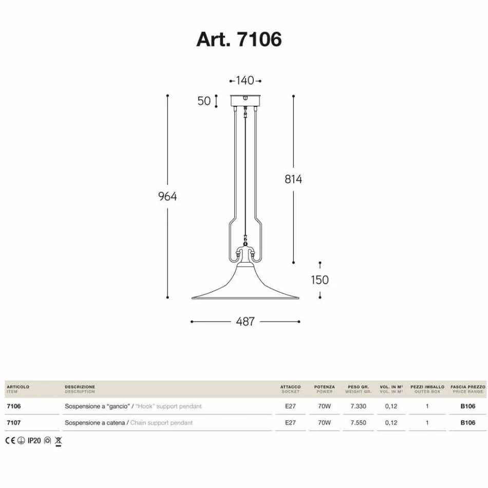 Llambë varëse në bronzi dhe mulli bakri me goditje Viadurini