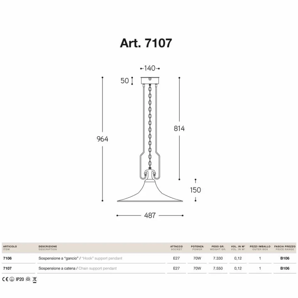 Llambë varëse në bronzi dhe mulli bakri me goditje Viadurini