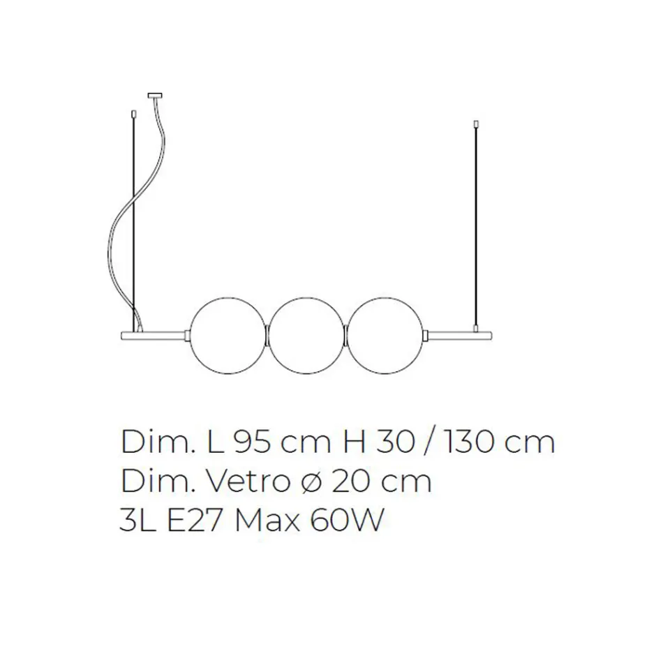 Llambë varëse qelqi Venecia me fryrje me dorë 95 cm - Jupiter Viadurini
