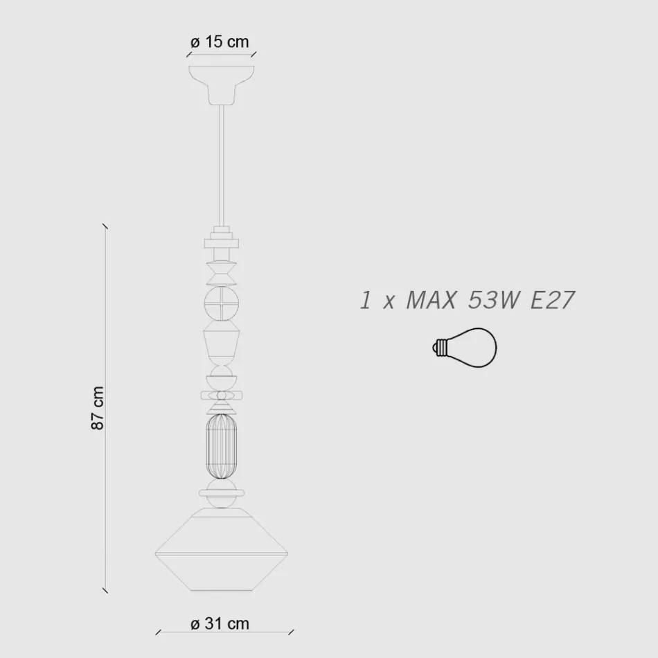 Llambë varëse në qelq dhe qeramikë me ngjyra Prodhuar në Itali - Lariat Viadurini