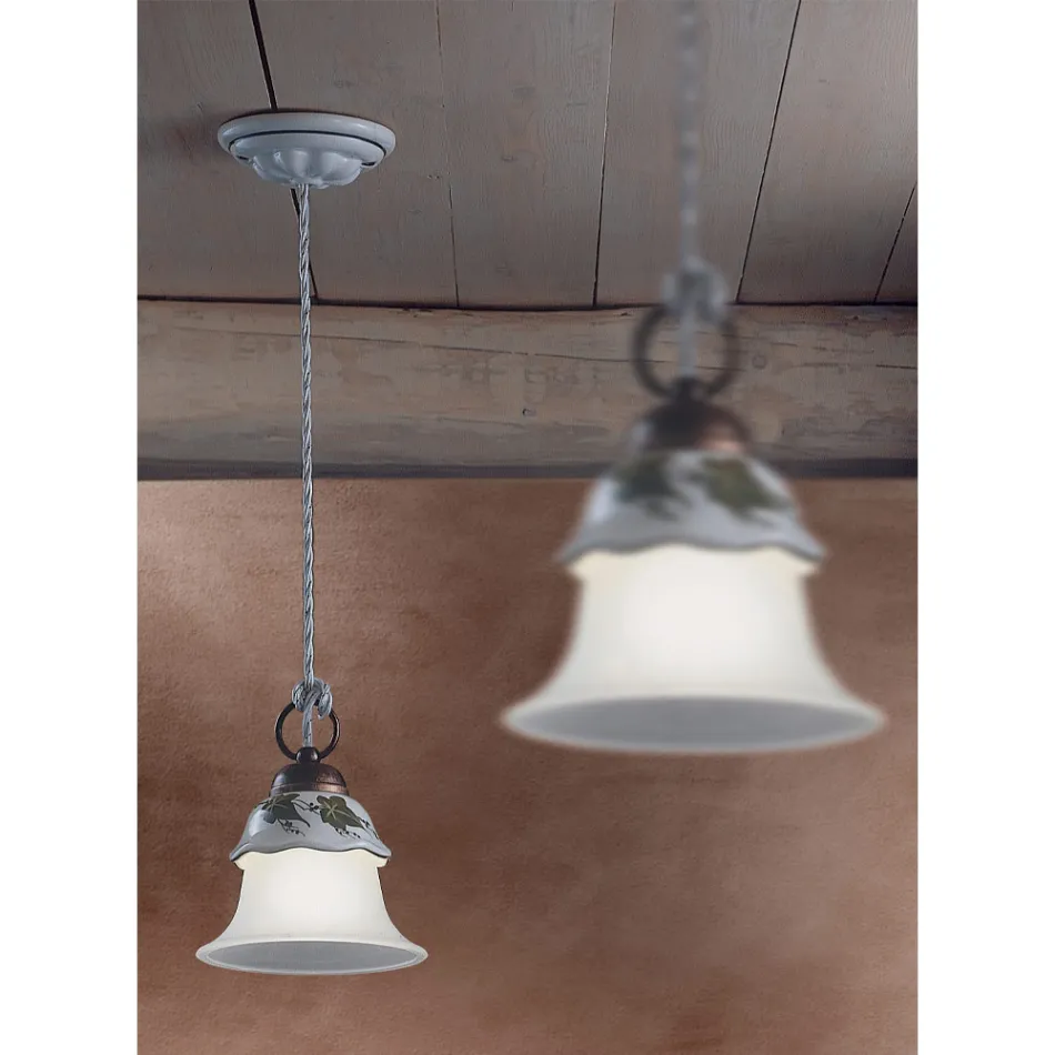 Llambë pezullimi në qelq, hekur dhe qeramikë e lyer me dorë - Ferrara Viadurini