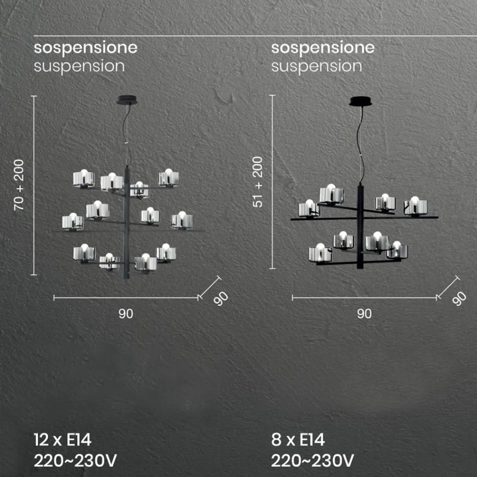 Llambë pezullimi në xham të fryrë me strukturë metalike - engjëllore Viadurini