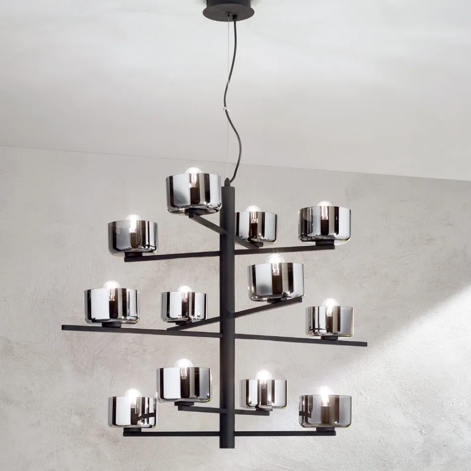 Llambë pezullimi në xham të fryrë me strukturë metalike - engjëllore Viadurini