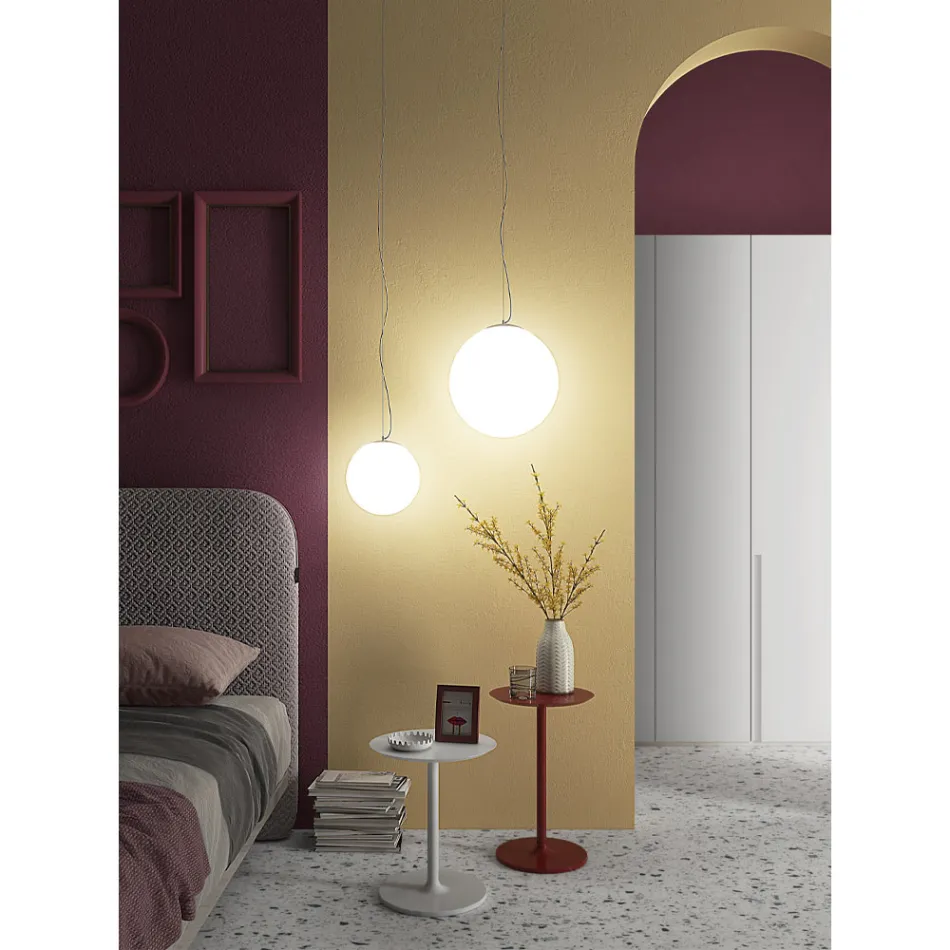 Llambë pezulluese me xham të bardhë veneciane me fryrje me dorë - hënë Viadurini