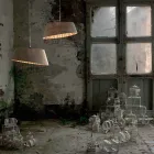 Llambë pezullimi në tekstil me fije qelqi të bardhë dhe dizajn elegant elegant - diellor Viadurini