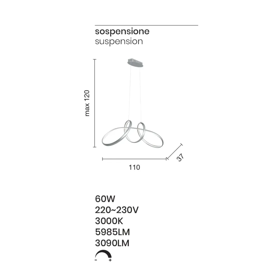 Llambë varëse Led në Metal Argjend, 2 Përmasa Dizajn Modern - Lumino Viadurini