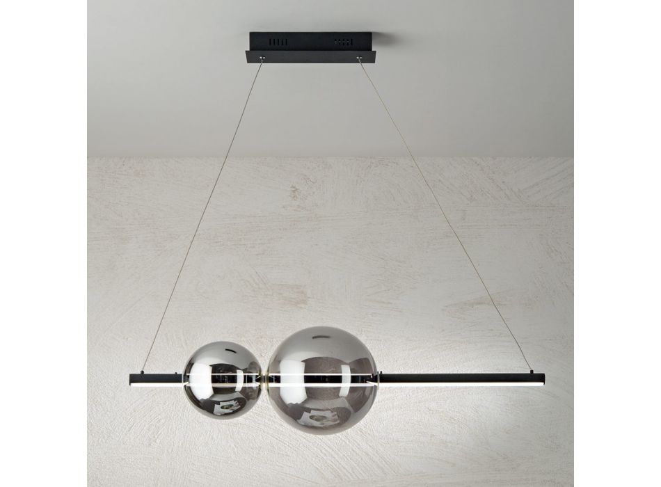 Llambë pezulluese LED në metal dhe xhami të bardhë, të zi ose të artë - Snidget Viadurini