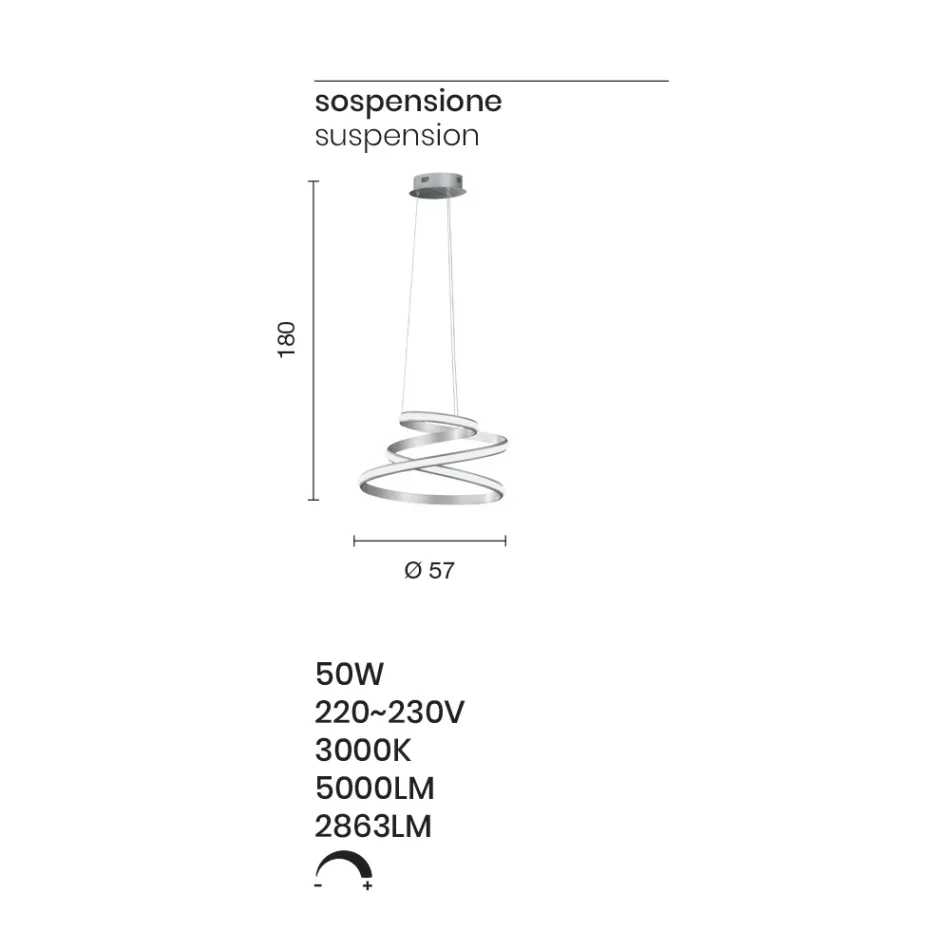 Llambë pezulluese LED në Metal të Bardhë ose Argjend të lyer - Rivolta Viadurini