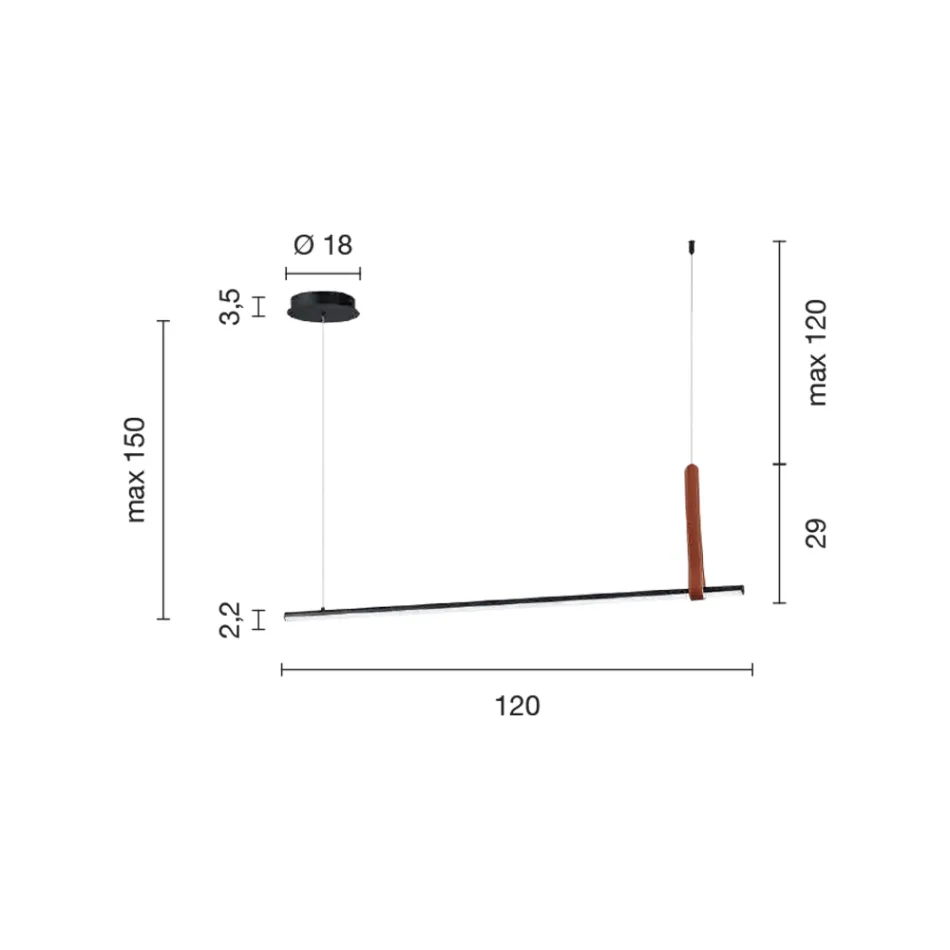 Llambë pezulluese horizontale në detaj metalik dhe eko-lëkure - selvi Viadurini