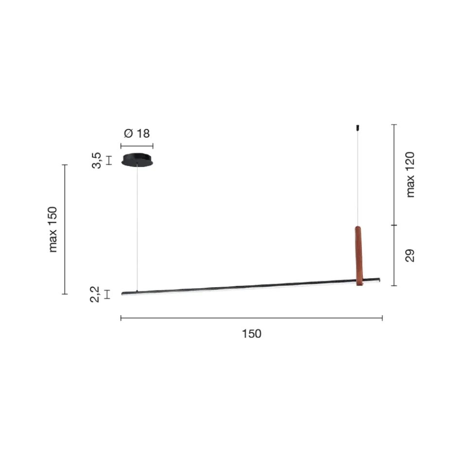 Llambë varëse horizontale në metal dhe detaje në lëkurë artificiale - selvi Viadurini