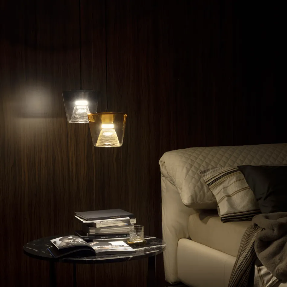 Llambë pezullimi prej metali dhe qelqi Made in Italy - Think Viadurini