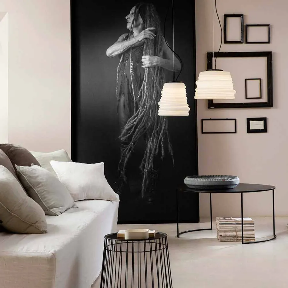 Llambë pezullimi e dhomës së ndenjes në xham të bardhë saten 3 dimensione - e butë Viadurini