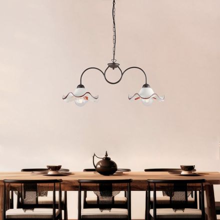 Llambë Artizanale prej Qelqi dhe Metali e Prodhuar në Itali për Dhomë Ndenjeje dhe Dhomë Gjumi - Merope Viadurini