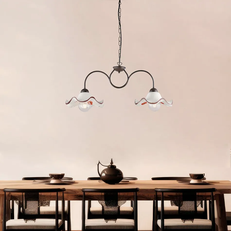 Llambë Artizanale prej Qelqi dhe Metali e Prodhuar në Itali për Dhomë Ndenjeje dhe Dhomë Gjumi - Merope Viadurini