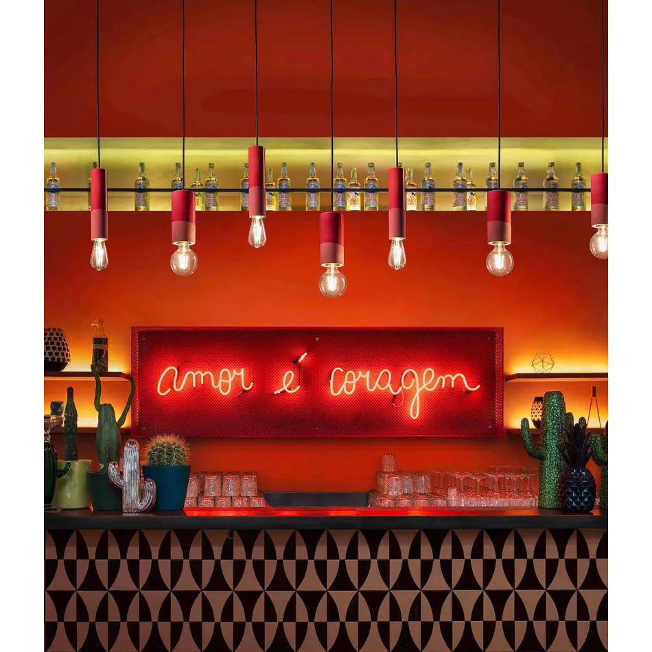 Llambë cilindrike e pezullimit qeramike me ngjyra të prodhuar në Itali - Ferroluce Pi Viadurini