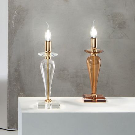 Llambë tavoline klasike në xham italian të punuar me dorë dhe metal ari - Oliver Viadurini