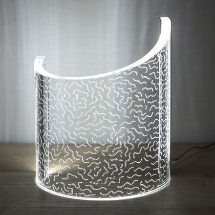 Llambë Tavoline Kristal akrilik Dekor Laser me Dizajn të Lakuar - Ithan Viadurini