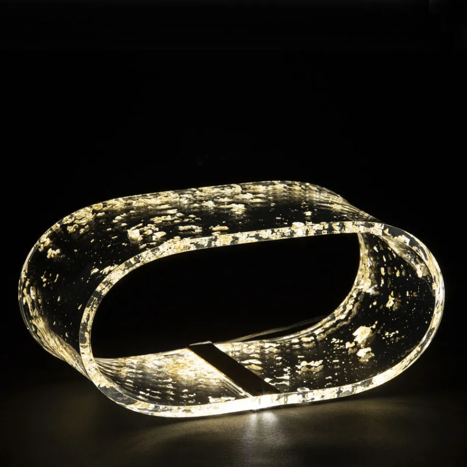 Llambë tavoline kristali akrilik dhe fletë ari, argjendi ose bakri - Gnassi Viadurini