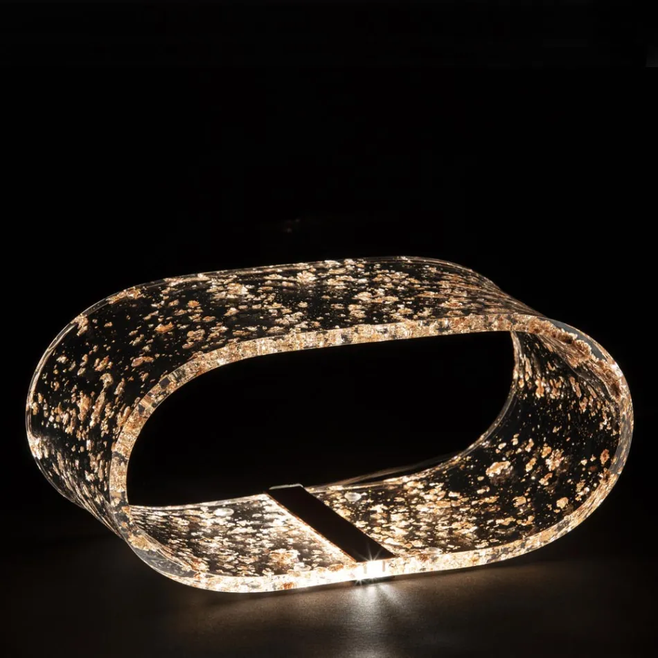 Llambë tavoline kristali akrilik dhe fletë ari, argjendi ose bakri - Gnassi Viadurini