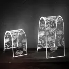 Llambë Tavoline Kristal Akrilik Transparente me Dekorim të Gdhendur - Bertella Viadurini