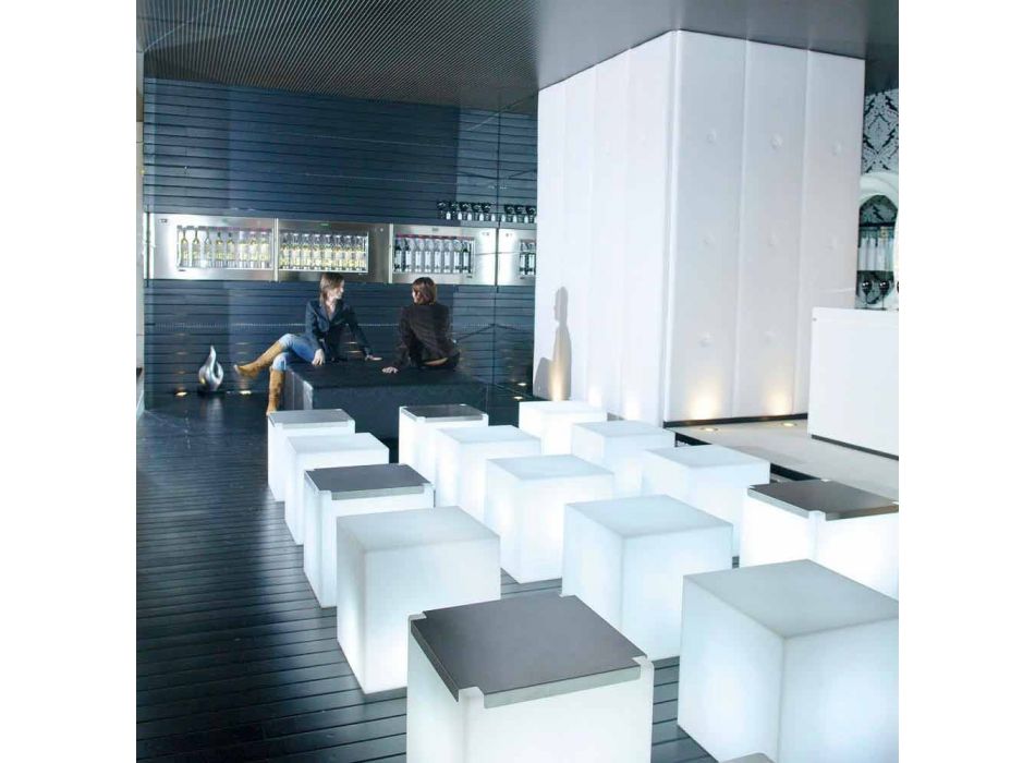 Llamba e tavolinës dhe dyshemesë Slide Kub i bardhë i ndritshëm i prodhuar në Itali Viadurini