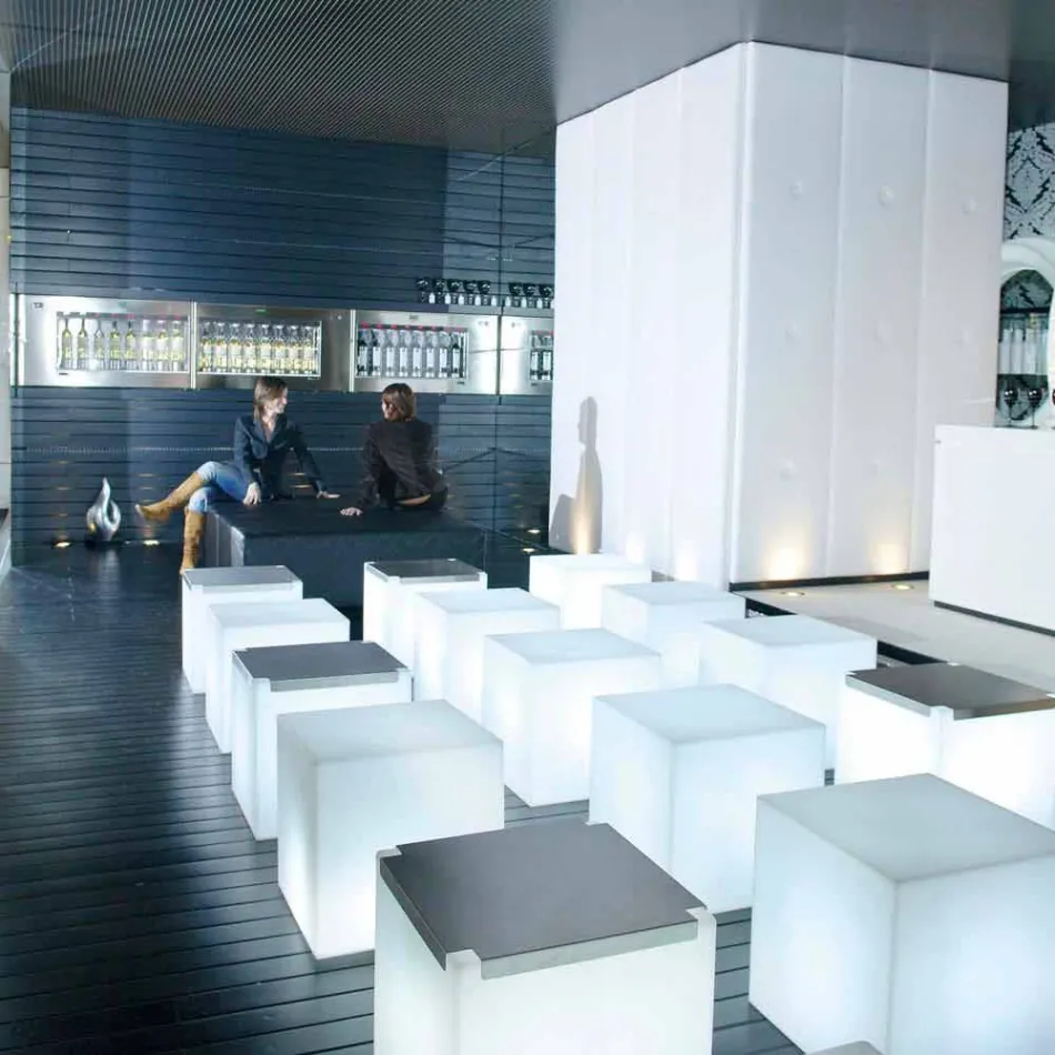 Llamba e tavolinës dhe dyshemesë Slide Kub i bardhë i ndritshëm i prodhuar në Itali Viadurini