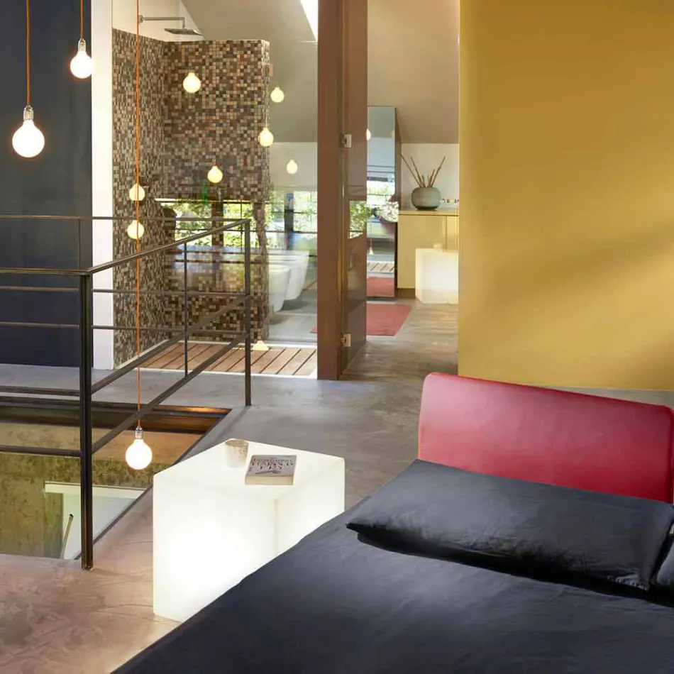 Llamba e tavolinës dhe dyshemesë Slide Kub i bardhë i ndritshëm i prodhuar në Itali Viadurini