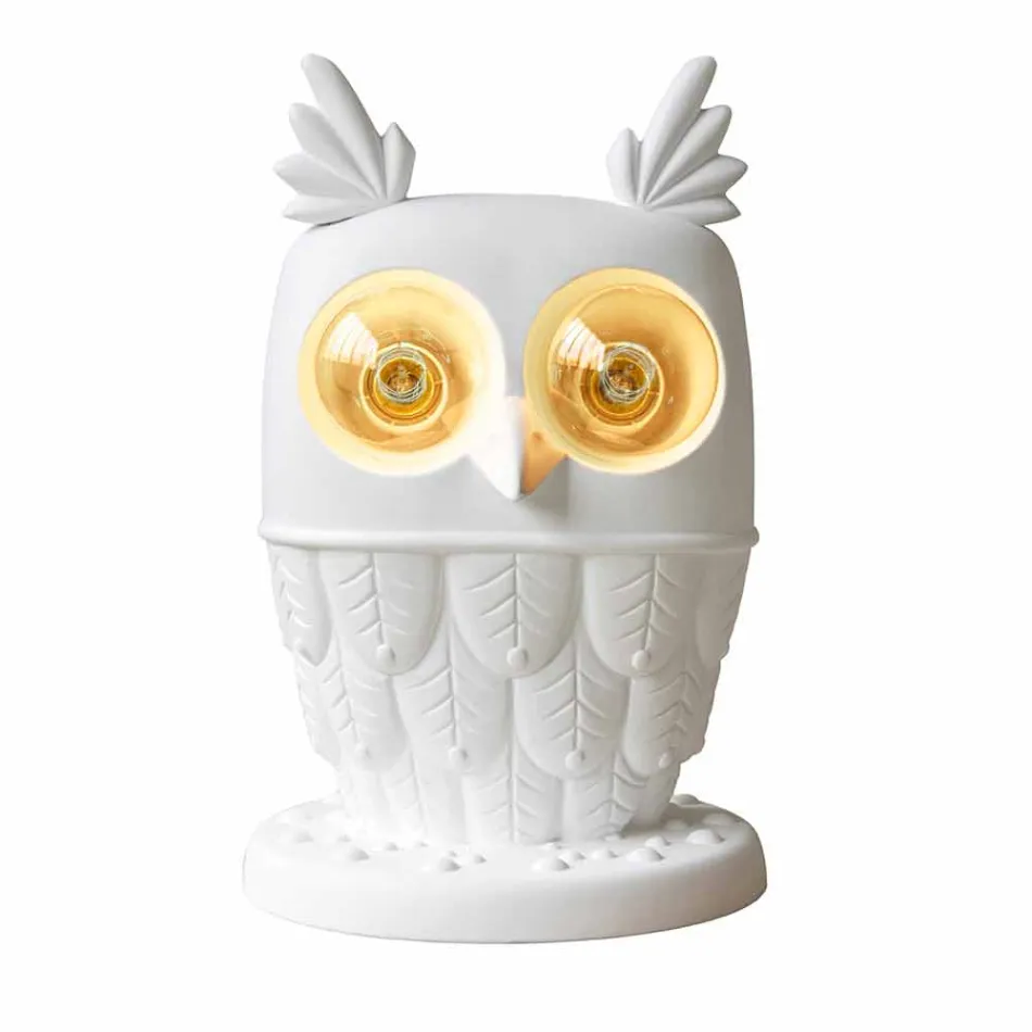 Llambë tavoline në Matt White White Qeramike 2 Dritat Owl me dizajn modern - Owl Viadurini