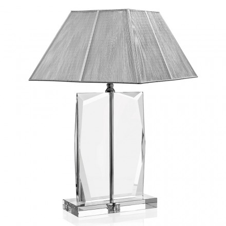 Llambë tavoline prej kristali dhe llambadar luksoz katror argjendi - Clezia Viadurini