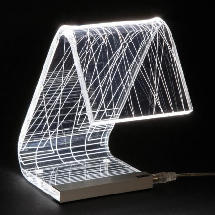Llambë tavoline Dekor me laser akrilik me palosje Led Kristal - Possett Viadurini