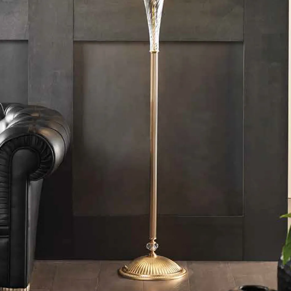 Llambë dyshemeje klasike në xham të punuar me dorë dhe abazhur luksoz - Flanders Viadurini