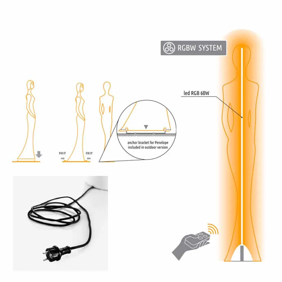 Llambë Kati Kopshti me Projektimin e Statujës së Dritës së Lirë RGBW - Penelope nga Myyour Viadurini