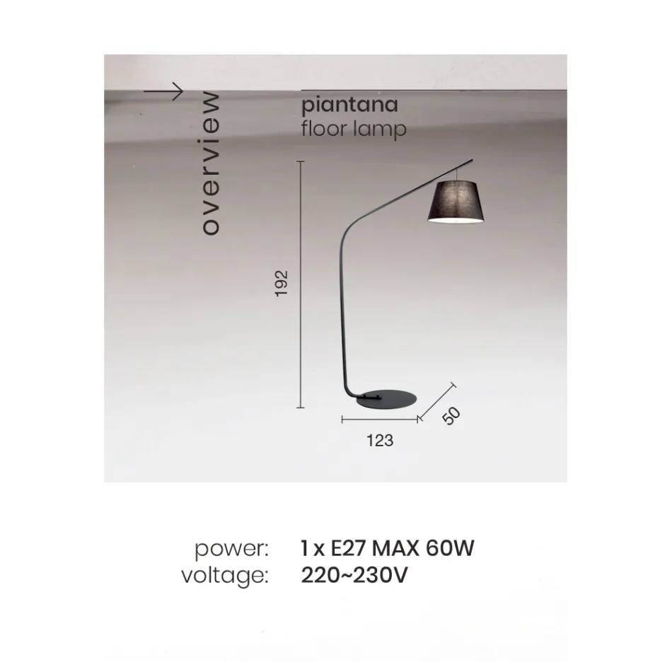 Llambë dyshemeje metalike me abazhur të mbuluar me pëlhurë - Rivella Viadurini