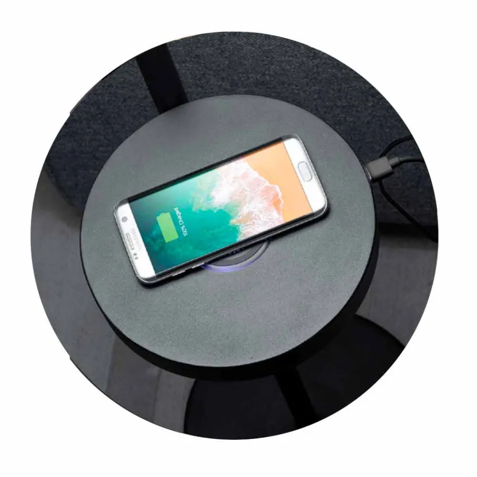 Llambë dyshemeje në Metal të Zi dhe Bastun prej palme kacavjerrëse me raft të prodhuar në Itali - Livia Viadurini