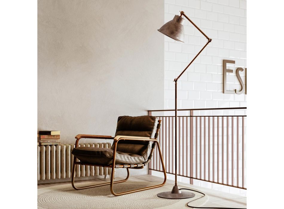Llambë dyshemeje prej bronzi dhe hekuri me nyje në stilin e cilësisë së mirë - Loft nga Il Fanale Viadurini