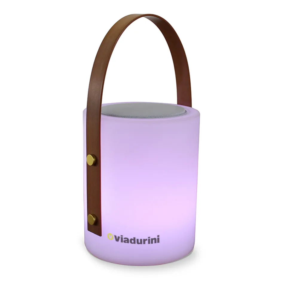 Llambë portative me dizajn të jashtëm me LED shumëngjyrëshe, altoparlant Bluetooth dhe telekomandë (IP44) Viadurini