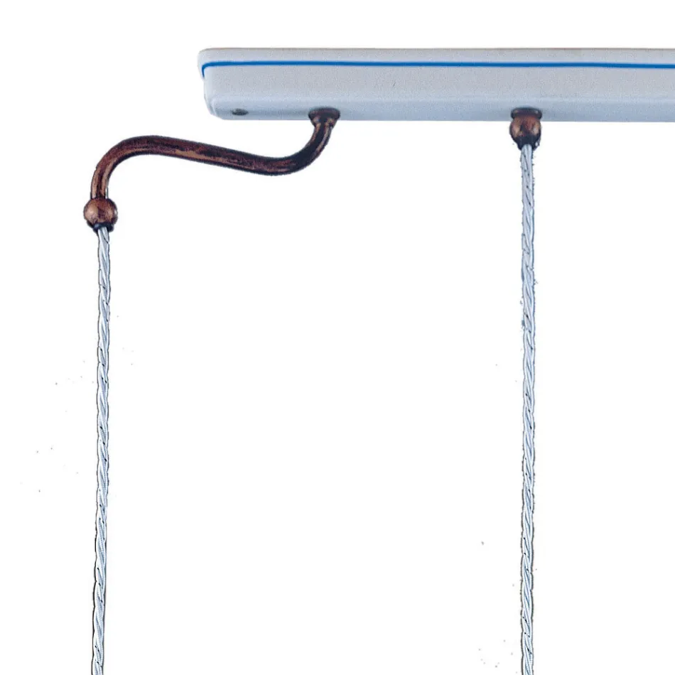 Llambë pezullimi vintage me 3 dritë prej hekuri, qelqi dhe qeramike - Ferrara Viadurini