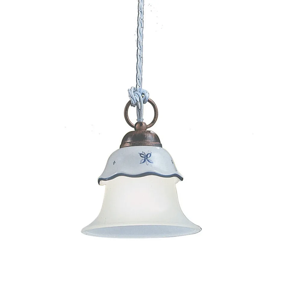 Llambë pezullimi vintage me 3 dritë prej hekuri, qelqi dhe qeramike - Ferrara Viadurini