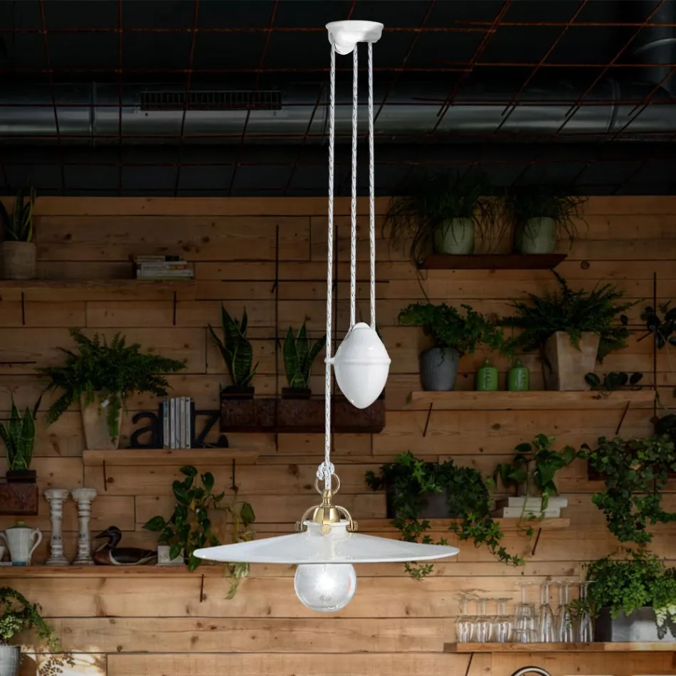 Llambë pezulluese lart e poshtë në hekur dhe qeramikë me shkëlqim 2 përmasash - Asti Viadurini