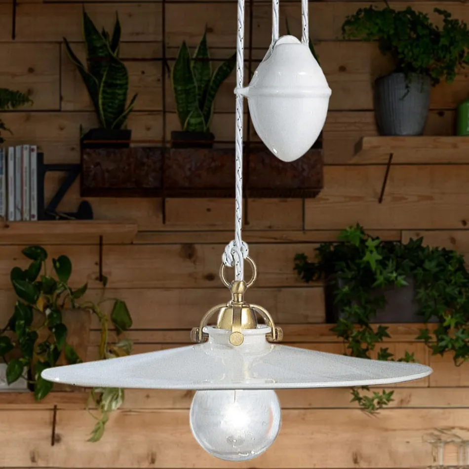 Llambë pezulluese lart e poshtë në hekur dhe qeramikë me shkëlqim 2 përmasash - Asti Viadurini