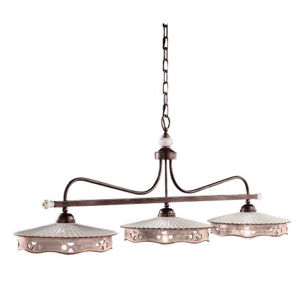 Llamba e varur 3 drita qeramike Vintage dhe Hekur i punuar me dore - Alessandria Viadurini