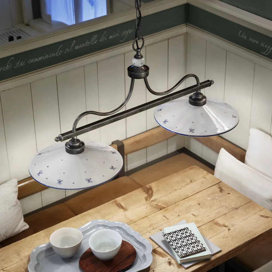 Llamba e varur me 2 drita ne dizenjo qeramike dhe hekur e lyer me dore - Asti Viadurini